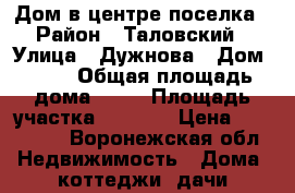 Дом в центре поселка › Район ­ Таловский › Улица ­ Дужнова › Дом ­ 28 › Общая площадь дома ­ 60 › Площадь участка ­ 4 000 › Цена ­ 500 000 - Воронежская обл. Недвижимость » Дома, коттеджи, дачи продажа   . Воронежская обл.